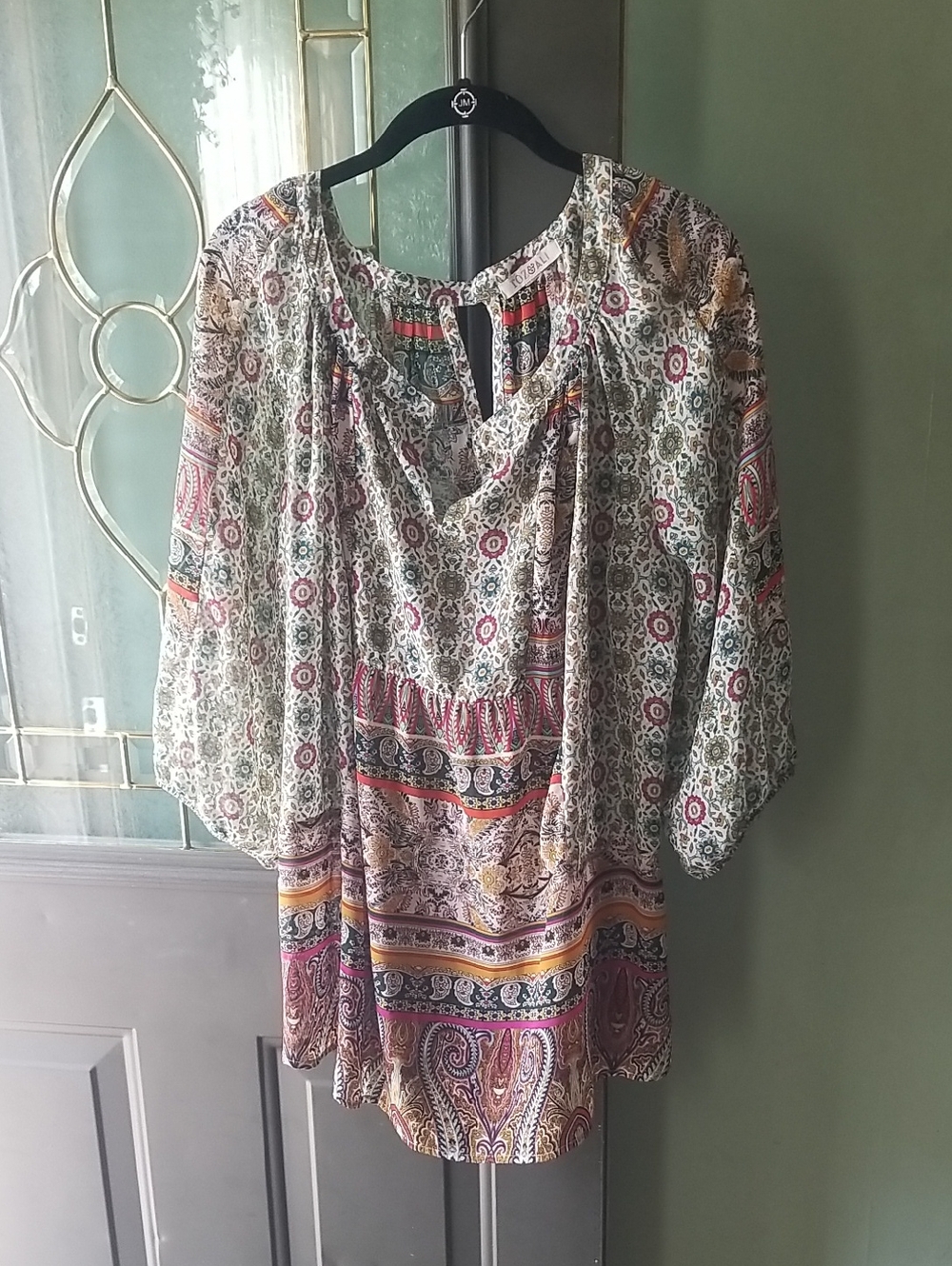 Paisley & Geometric Print Boho Tunic in Multicolor